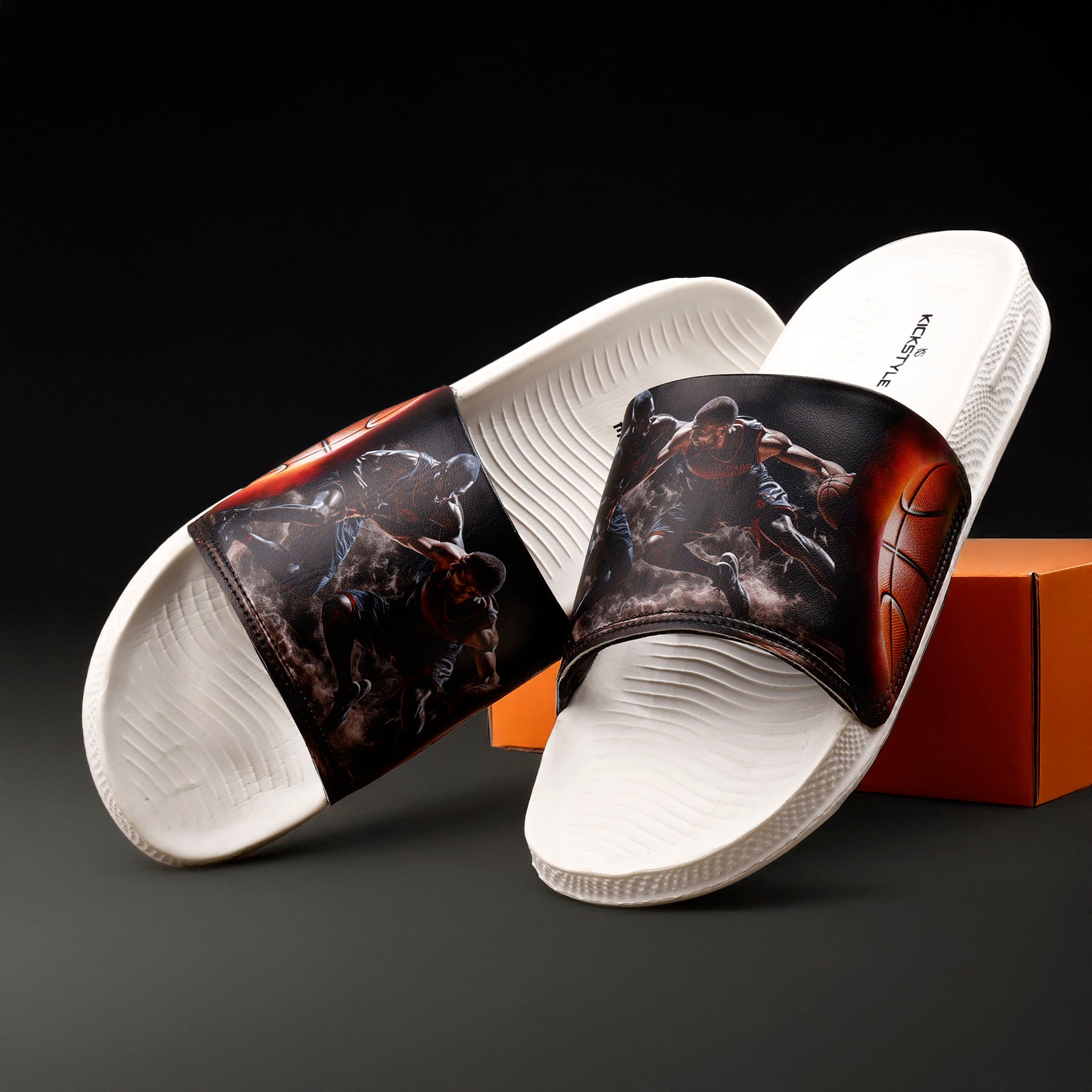 Comfortable Daily Wear Sliders Featuring Powerful Basketball Player Graphics