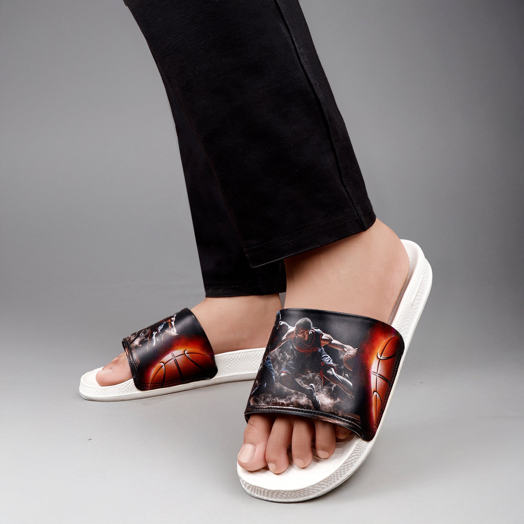 Comfortable Daily Wear Sliders Featuring Powerful Basketball Player Graphics
